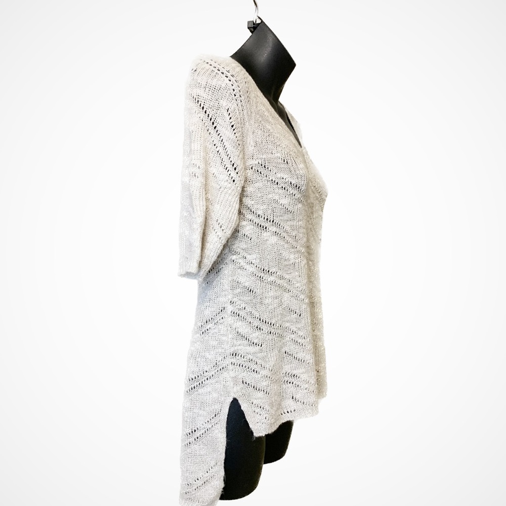 Eileen Fisher Sweater V-neck Short Sleeve Linen Blend Oatmeal Size PP Petite XSP - Picture 3 of 6